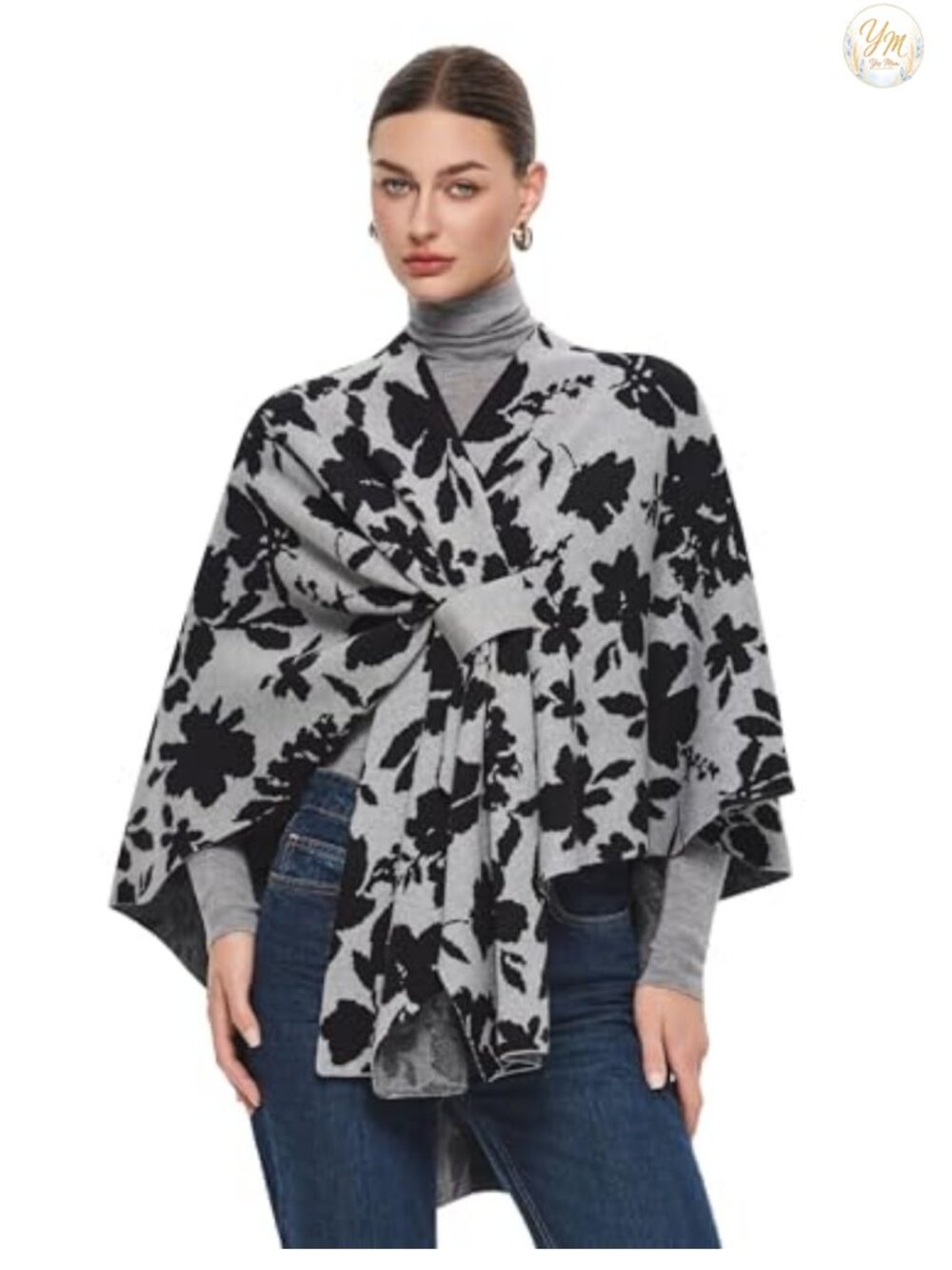 Elegant Open Front Poncho Shawl Wrap Sweater, One Size, Rayon Blend